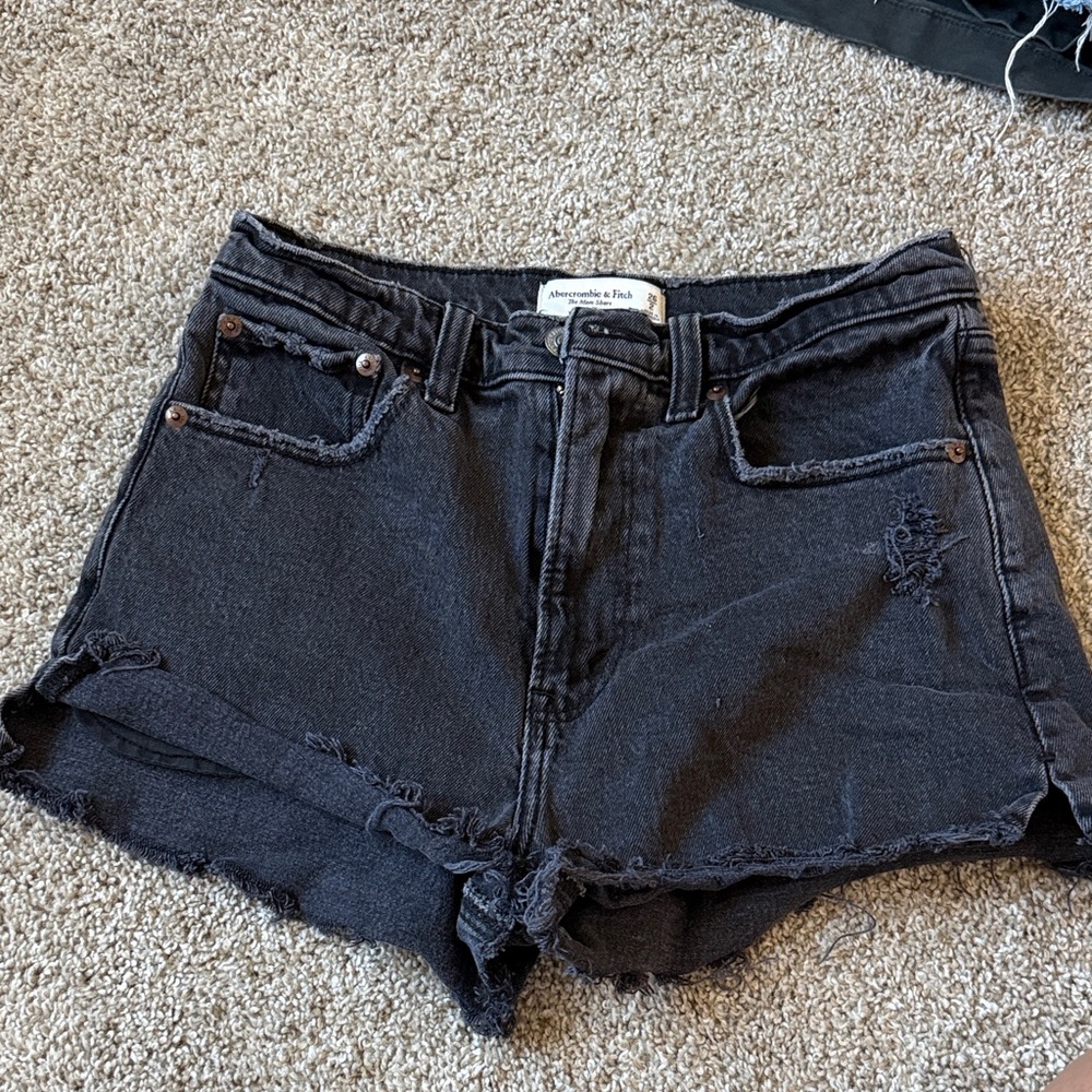 Abercrombie & Fitch Black Frayed Hem Denim Shorts